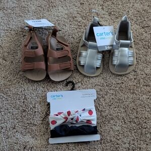 Carter's Metallic Silver Baby Sandals and Tan Brown Walker Sandals Set